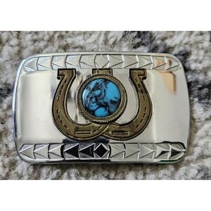 Vintage 1970s Horseshoe Blue Howlite Western Belt Buckle